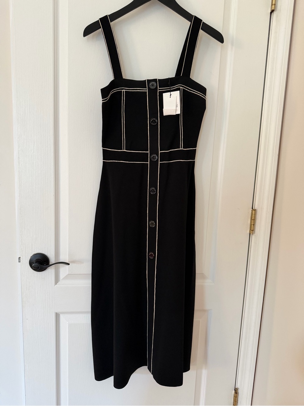 Sandro Black Maxi Dress with Cream Contrast Stitching